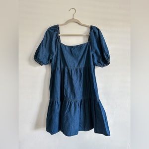 Flying tomato puff sleeve denim dress
